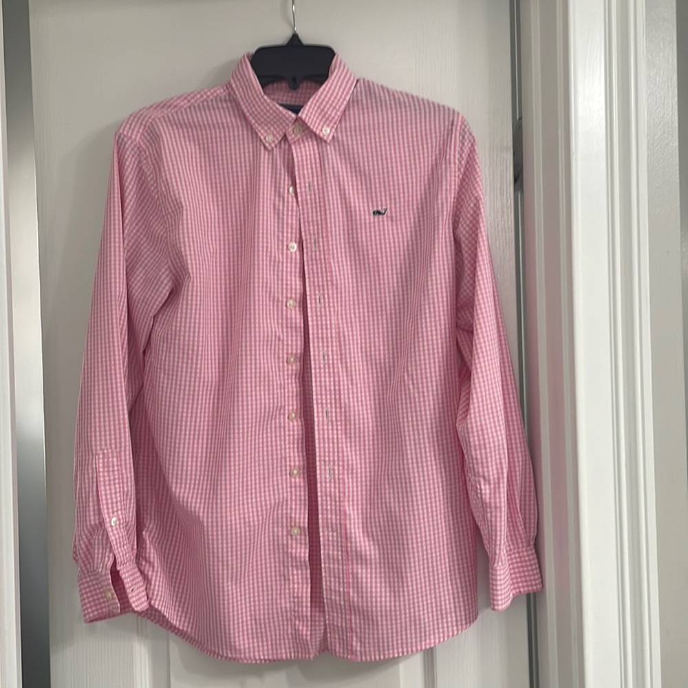Youth L (16) vineyard vines pink gingham